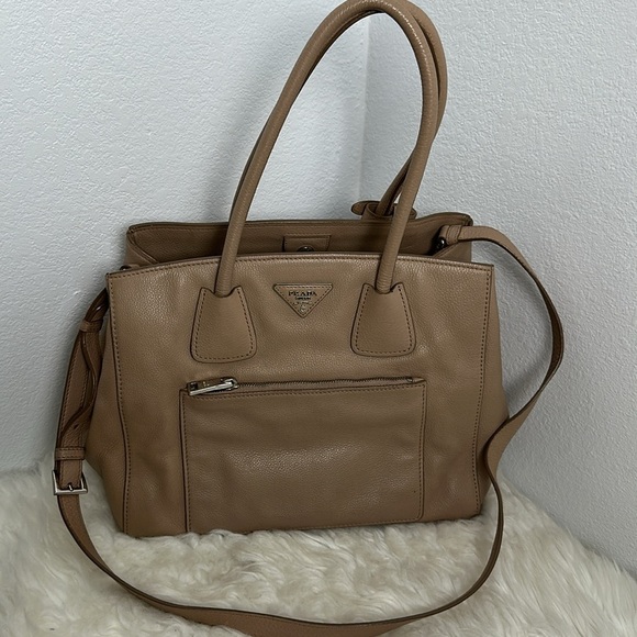 💯Authentic Prada Beige Leather Two-way  Bag🍀 - Picture 15 of 16